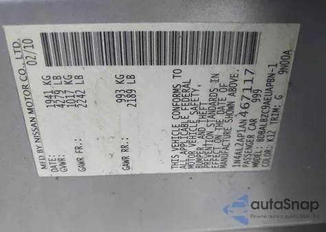 2010 Nissan Altima 2.5 S z USA, uszkodzony, nr VIN 1N4AL2AP1AN467117